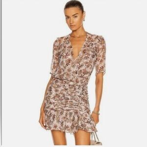 VERONICA BEARD Mauve‎ Tan  Floral-print Metallic Silk Mini Dress Size 4